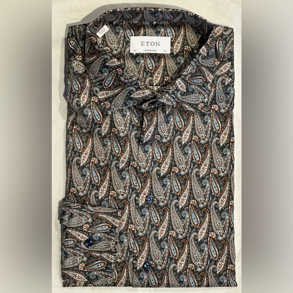 $395 NEW ETON MENS DRESS SHIRT 16.5 42 CONTEMPORARY FIT PAISLEY MULTI